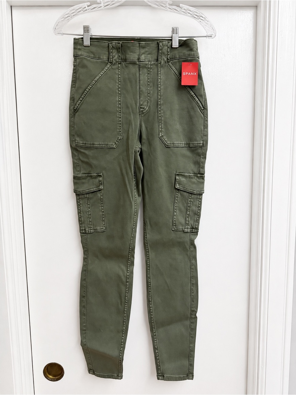 NWT SPANX Olive Green Slim Cargo Jeans, Size M